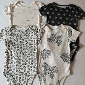 Carters Cotton Bodysuits Set of 4 Black/White Butterfly Prints